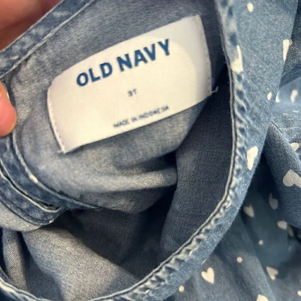 Old Navy denim Jean blue hearts print dress size 3T girls